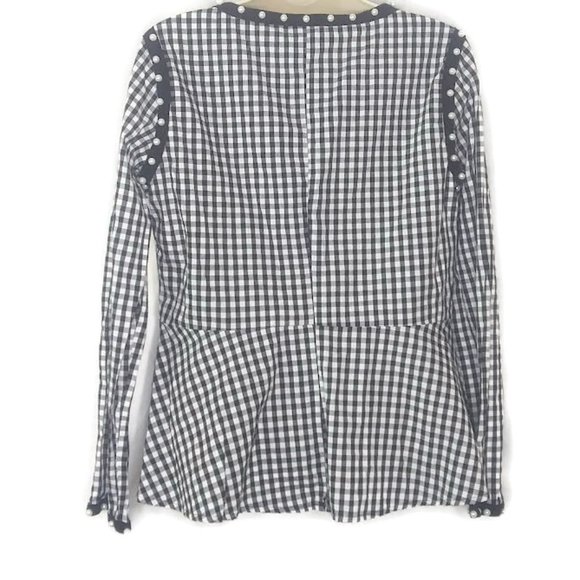 JJ's Fairyland Black Gingham Pearl and Bow Detail Deep V Neck Blouse - Picture 4 of 4